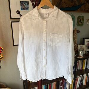 GAP White Cotton Gauze Button Down Shirt Relaxed Fit Textured - XL